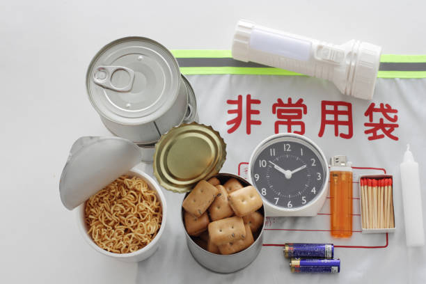Emergency food at the time of disaster stock photo