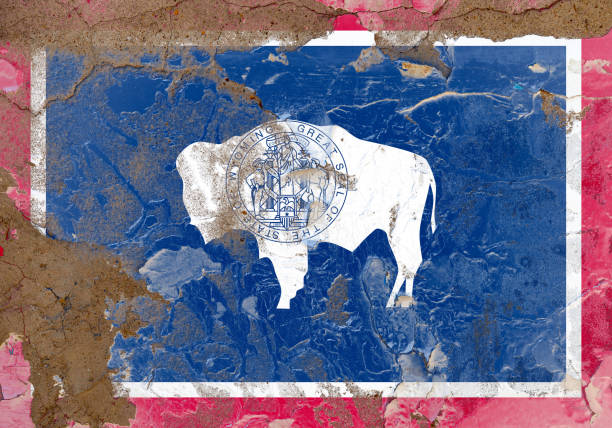 istock Wyoming grunge, damaged, scratch, old style state USA flag on wall. 1179497876