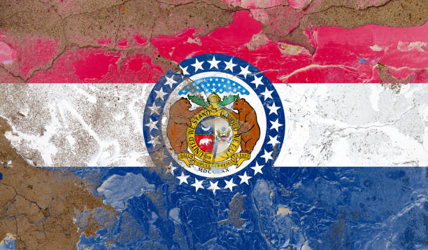 istock Missouri grunge, damaged, scratch, old style state flag on wall. 1179499522