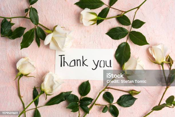 Handwritten Thank You Card With Flowers Stock Photo - Download Image Now - Label, Art, Bouquet
