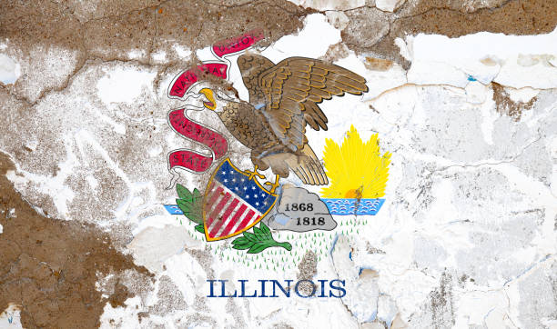 istock Illinois grunge, damaged, scratch, old style state flag on wall. 1179501749