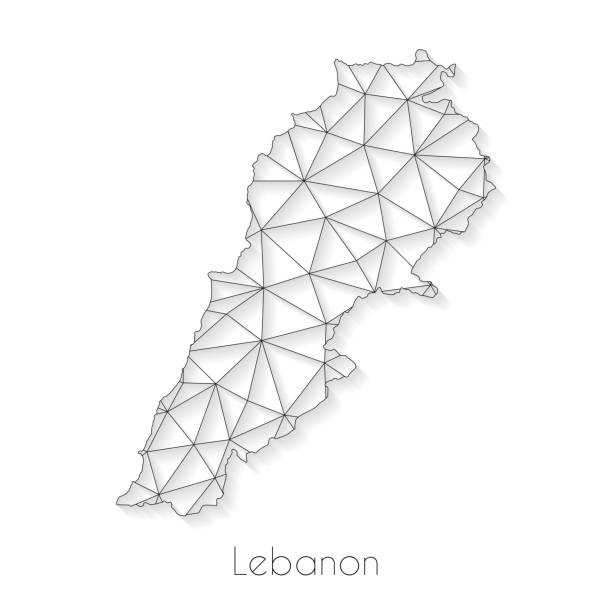 Lebanon map connection - Network mesh on white background Lebanon map created with a mesh of thin black lines and a light shadow, isolated on a blank background. Conceptual illustration of networks (communication, social, internet, ...). Vector Illustration (EPS10, well layered and grouped). Easy to edit, manipulate, resize or colorize. beirut illustrations stock illustrations