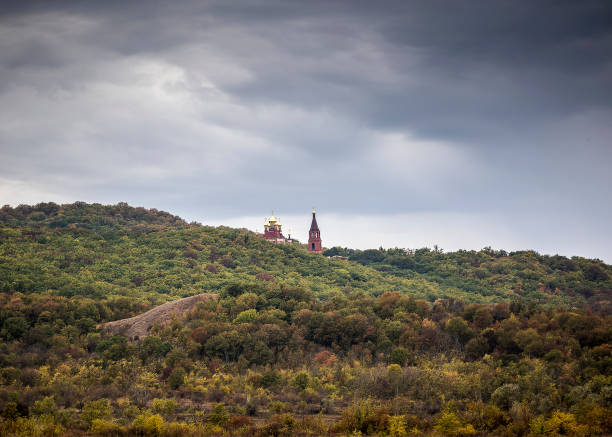 Toplovsky Holy Trinity Paraskevievsky Monastery. Russia, Crimea peninsula. Toplovsky Holy Trinity Paraskevievsky Monastery - the famous women's Orthodox monastery. Cathedral in honor of the Life-Giving Trinity. feodosiya stock pictures, royalty-free photos & images