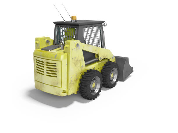 istock Yellow diesel loader with front bucket isolated rear 3D render on white background with shadow 1179506982