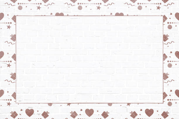 вектор иллюстрация рождественской темы фото или фоторамки в коричневых цветных элементов сердца , звезды, подарочные коробки, завитки, вер� - white background valentines day box heart shape stock illustrations