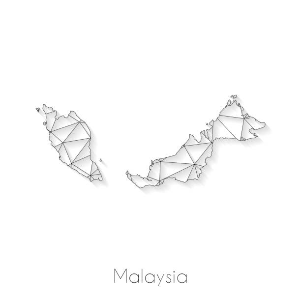 Malaysia map created with a mesh of thin black lines and a light shadow, isolated on a blank background. Conceptual illustration of networks (communication, social, internet, ...). Vector Illustration (EPS10, well layered and grouped). Easy to edit, manipulate, resize or colorize.