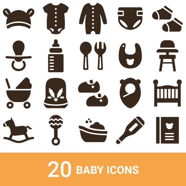 ilustrações, clipart, desenhos animados e ícones de ícones do produto, bebê, silhueta, 20 jogos - high chair