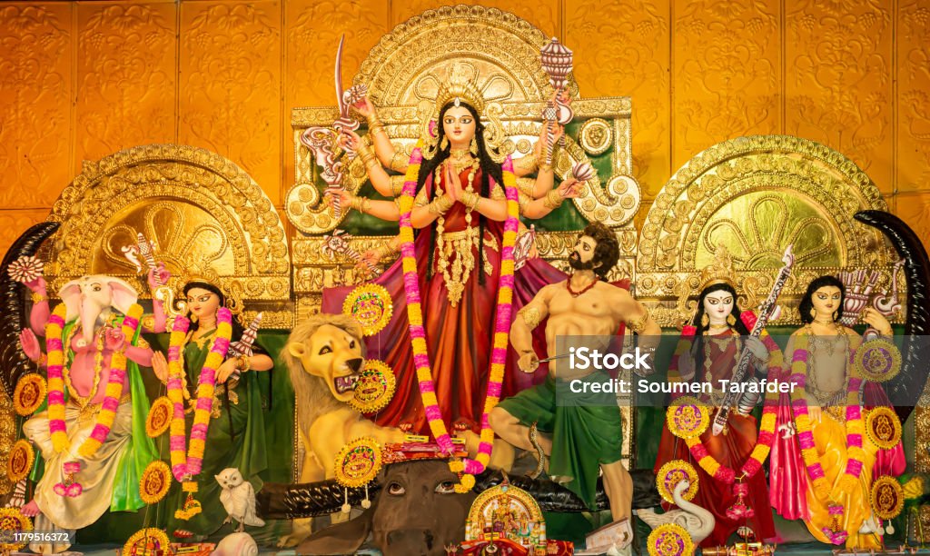 Idols Of Hindu Goddess Maa Durga During The Durga Puja Festival Stock Photo  - Download Image Now - iStock