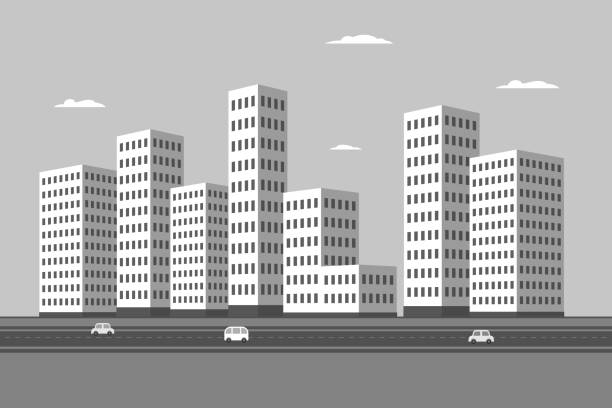 istock Residential buildings and highway. Monochrome. Vector illustration 1179517653