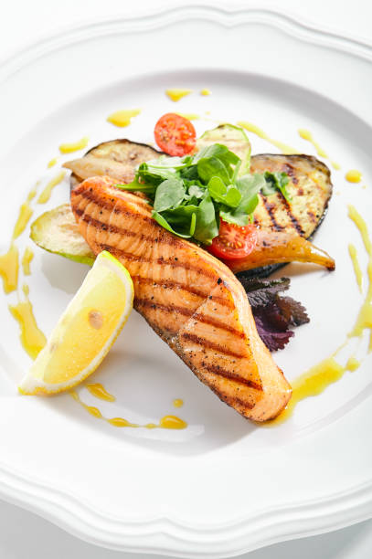 istock Grilled Salmon Steak or Red Fish Fillet Bbq Isolated on White 1179518196