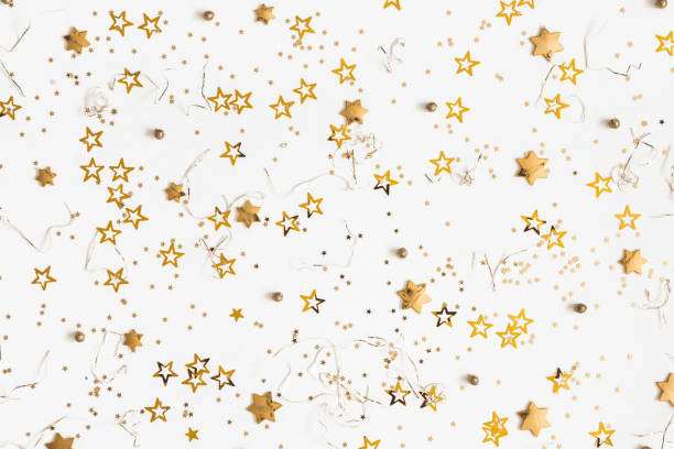 istock Christmas composition. Christmas golden decorations on white background. Flat lay, top view, copy space 1179519609