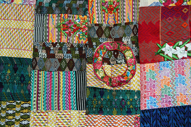 Handmade Mayan pachwork quilt for sale in Guatemala stock photo