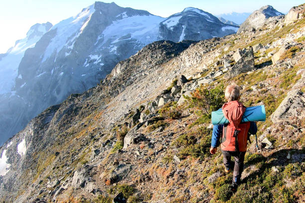 istock Male hiker crosses mountainside at sunrise 1179520743