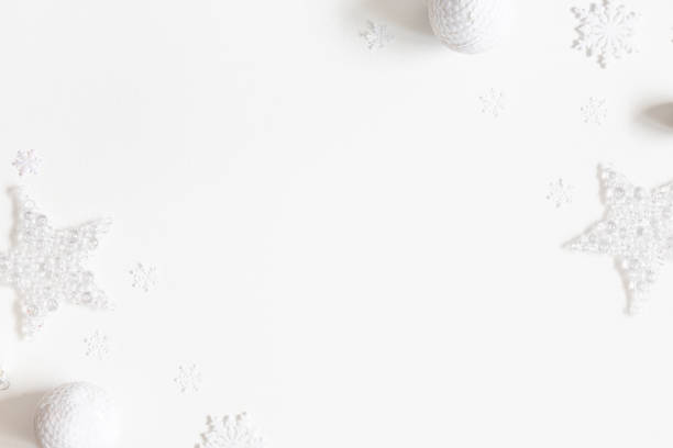 istock Christmas composition. Frame made of white decorations on white background. Christmas, winter, new year concept. Flat lay, top view, copy space 1179520877