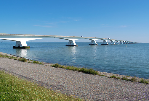 View from a dyke along the Oosterschelde on the famous Dutch Zeeland Bridge