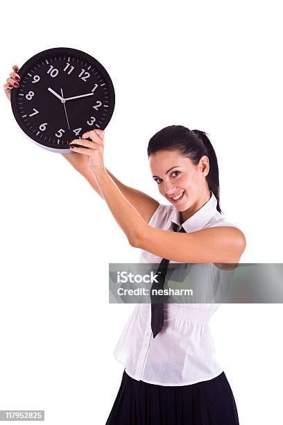 Empresaria Sosteniendo El Reloj Foto de stock y más banco de imágenes de Adulto - Adulto, Adulto joven, Blanco - Color