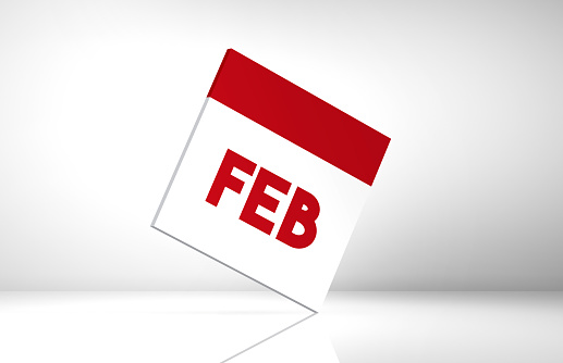 February 2020 Calendar On Gray Background Stock Photo