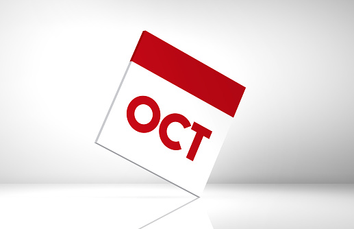 October 2020 Calendar On Gray Background Stock Photo