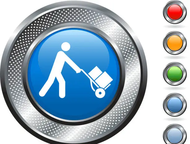 Vector illustration of delivery guy on metallic button