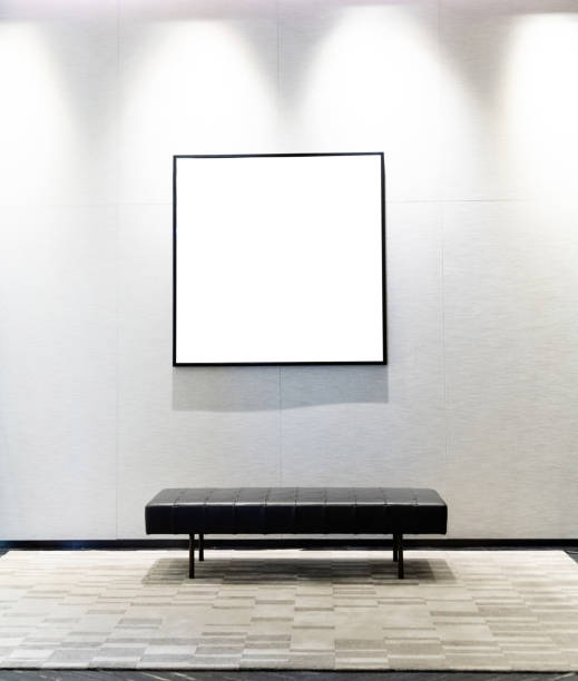 壁に空白の看板 - art museum museum architecture bench ストックフォトと画像