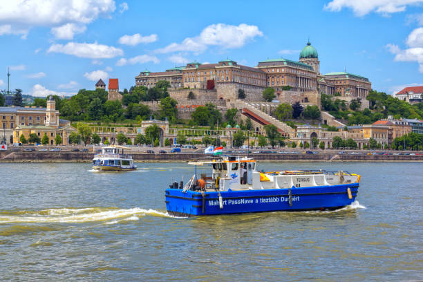 vista del río danubio y el castillo de buda en budapest, hungría - street royal palace of buda budapest hungary fotografías e imágenes de stock