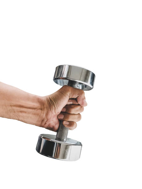 istock Men hand holding a dumbbell isolated 1179541473