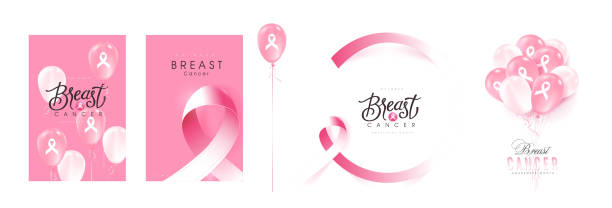рак молочной железы октября осведомленности месяц розовая лента баннер фон, реалистичные воздушные шары вектор иллюстрации - breast cancer pink ribbon alertness stock illustrations