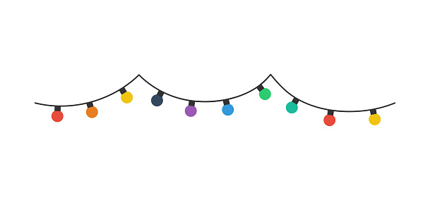 Christmas lights bulbs. Color christmas lights bulbs, isolated on white background. Christmas lights bulbs in a row. Vector illustration