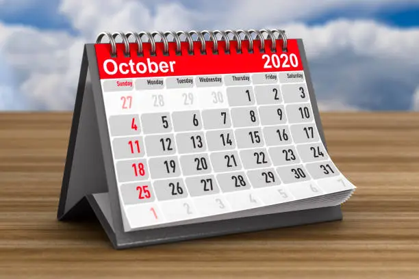 Photo of 2020 year. Calendar for October. 3D illustration