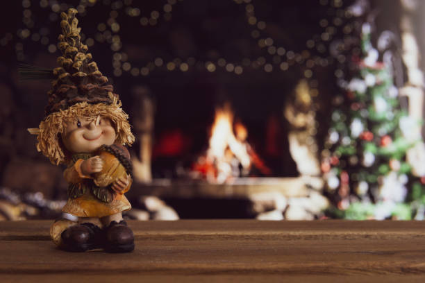 Christmas scenery with elf in the foreground and blurred background