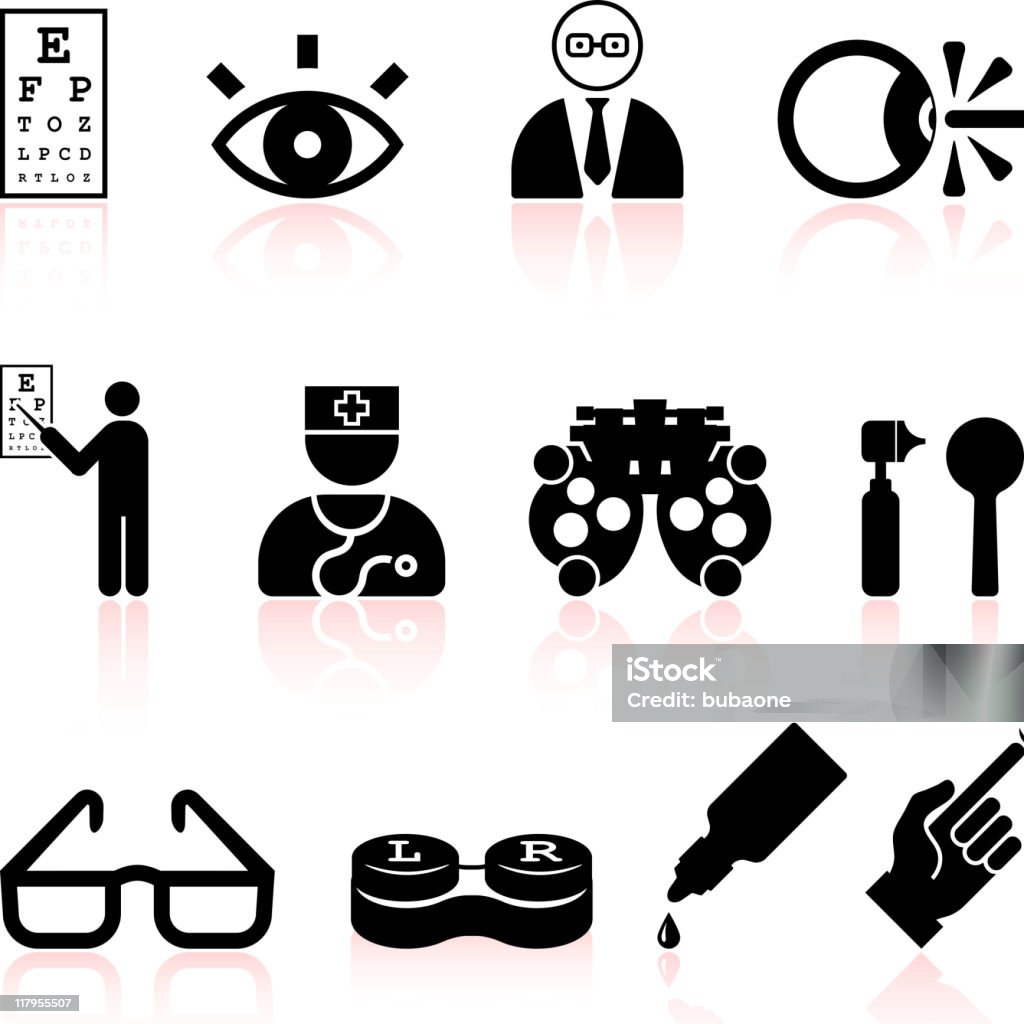 eye exam and optometry black & white vector icon set  Black And White stock vector