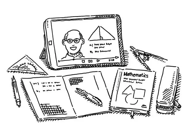 Vector illustration of Modern Learning Utensils Tablet Computer Drawing