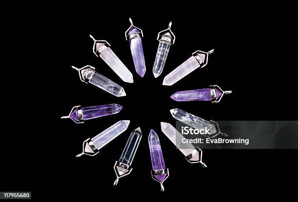 Quartz And Amethyst Points Stock Photo - Download Image Now - Amethyst, Black Background, Black Color