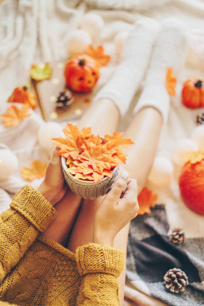 istock Autumn concept - woman relaxing at home 1179561168