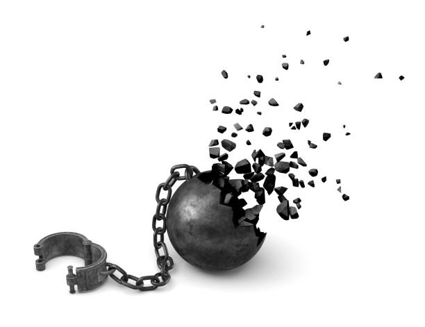 istock 3d rendering of chained ball shattering isolated on white background 1179562757