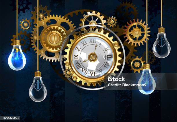 Horloges En Gloeilampen Stockvectorkunst en meer beelden van Steampunk - Steampunk, Gebroken, Gloeilamp