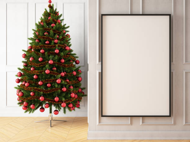 istock Mock up Blank Picture Frame with Christmas Tree 1179571765