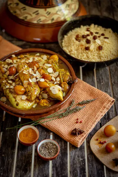 Chicken tagine with mirabelles and spices