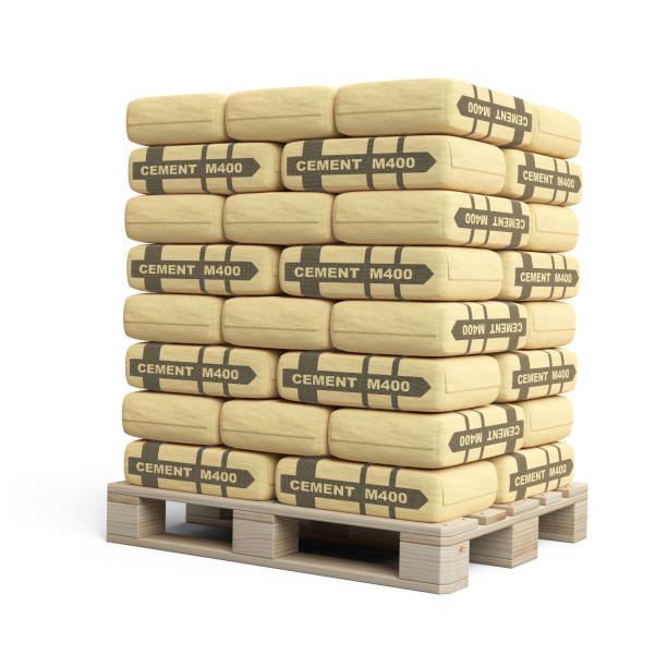 istock Large paper cement bags in stack on wooden pallet. 1179572786