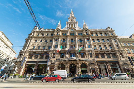 Budapest, Hungary - October 01, 2019: New York Palace Hotel. The most impressive and brilliant building on the Boulevard Elizabeth in Budapest is the Palace of new York).