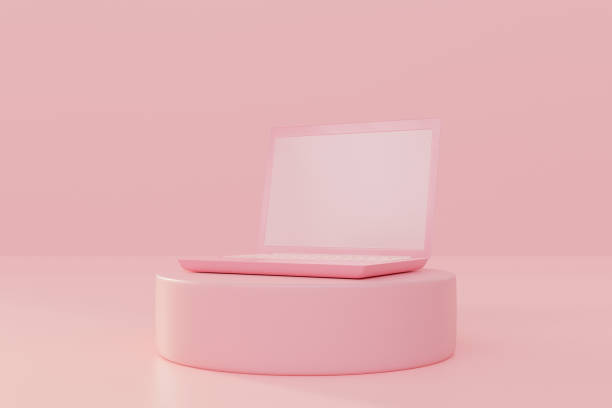 istock Laptop mock-up pink pastel color with clipping path 1179575056