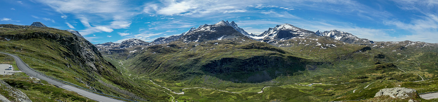 Jotunheimen National Park, the home of the Giants. With over 250 mountains of almost 2000 meters high, including the 2469 meters Galdhøpiggen, Jotunheimen offers nature at its peak. Photo was taken near Hervassbu along route 55, looking to the east