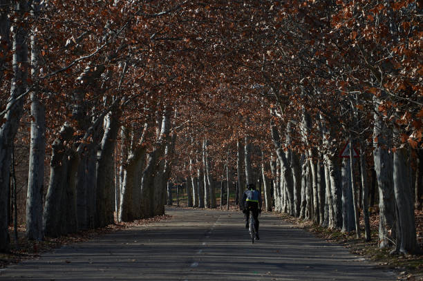 ciclistas na casa de campo em madrid. espanha - casa de campo - fotografias e filmes do acervo