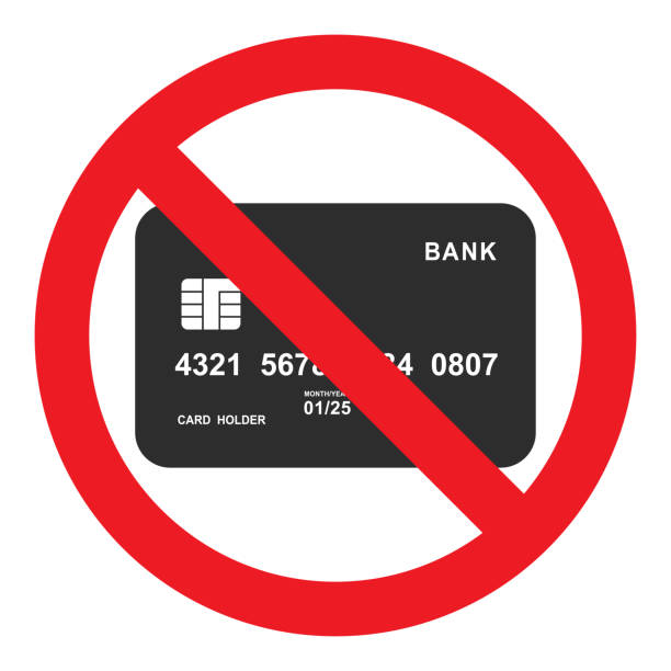 bankkarte symbol in rot durchgestrichen kreis. - occlusio stock-grafiken, -clipart, -cartoons und -symbole