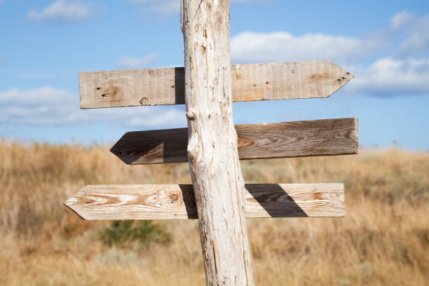 istock Rural empty wooden guidepost with arrows 1179579892