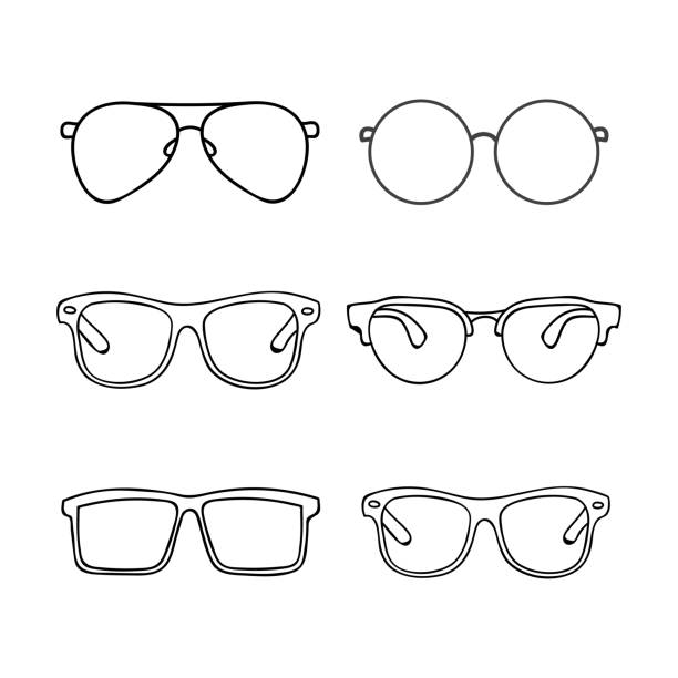 outline design glasses collection of sunglasses outline design isolated white background black and white eyeglasses clip art stock illustrations