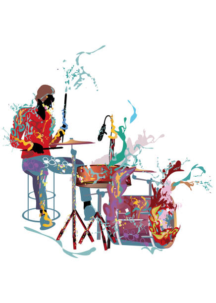 istock Abstract musician plays the drums decorated with  colorful splashes. 1179580313