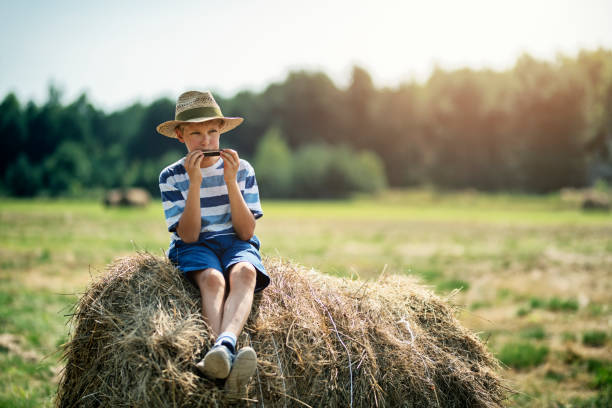 Little boy enjoying life on farm
