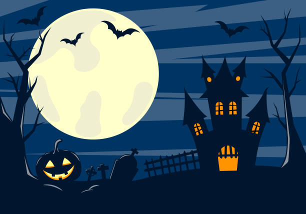 istock Halloween background. Scary house, cemetery and bats 1179584048