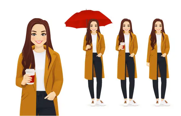 Vector illustration of Autumn woman with coffee